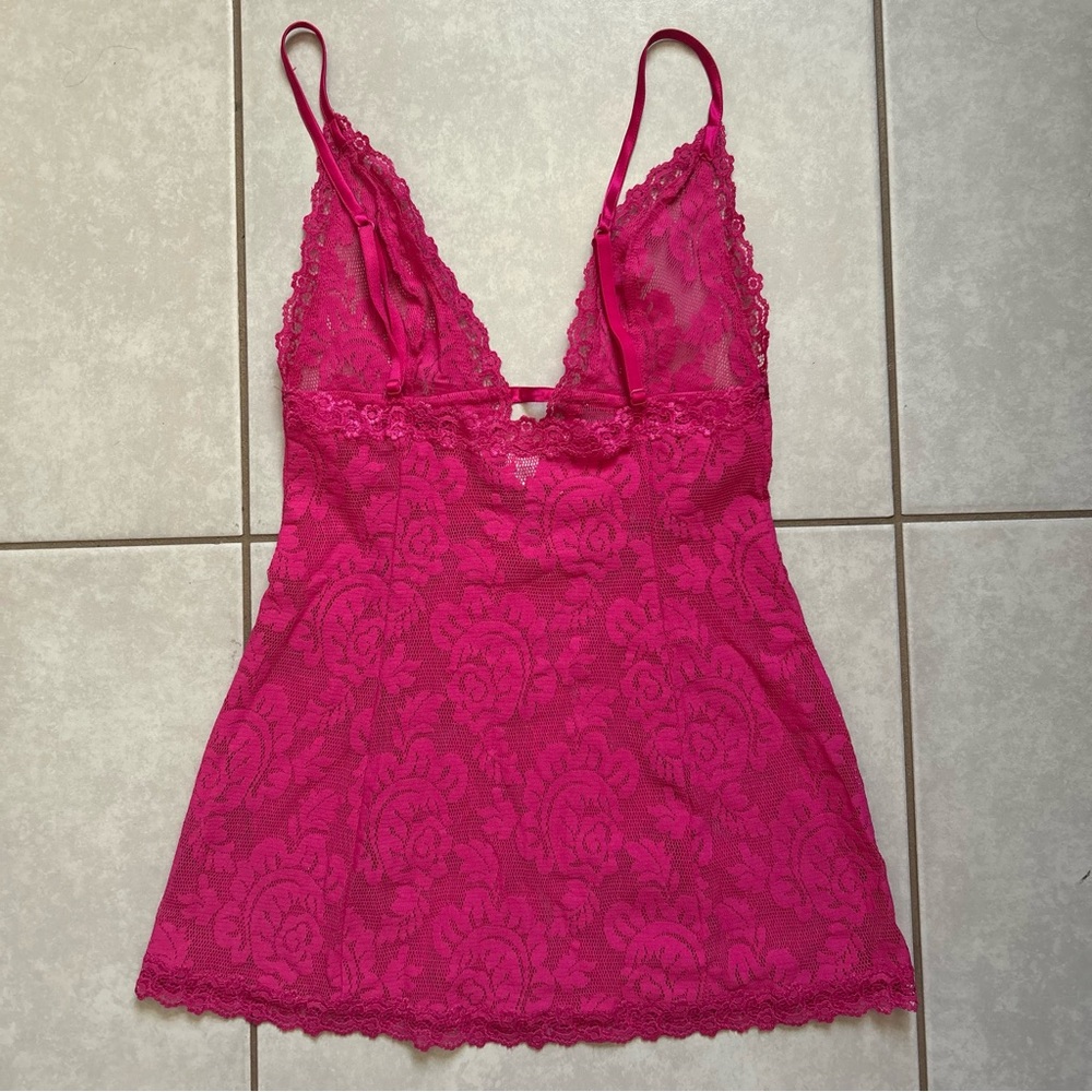 Vintage Y2K Victoria’s Secret Lace Rose Mesh Tank Top Pink Spaghetti Straps Slip - Picture 2 of 11
